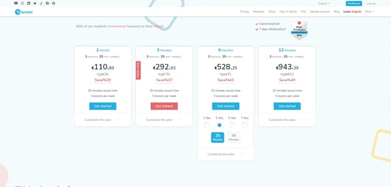 Prices Page Screen Shot